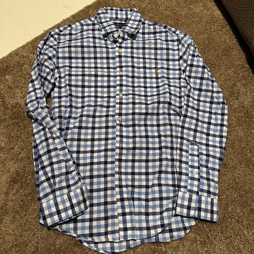 Ralph Lauren Blue and White Plaid Men's Shirt Size M Slim Fit